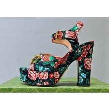 Gucci Heel 12cm Horsebit platform 3.5cm sandals Floral print multicolour leather 746391 03 2023