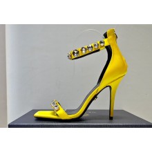 Versace Heel 10cm Crystal Satin Sandals Yellow 2023