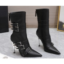 Versace Heel 10cm Pin-Point buckled leather Ankle Boots Black 2023