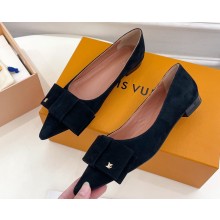 Louis Vuitton Blossom Flat Ballerinas Suede Black with Bow 2023