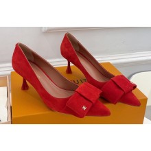 Louis Vuitton Heel 6cm Blossom Pumps Suede Red with Bow 2023