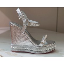 Christian Louboutin Heel 12cm Pyraclou Studded leather wedge Sandals Silver
