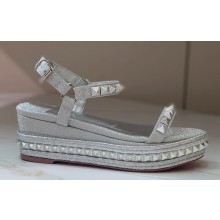 Christian Louboutin Heel 6cm Pyraclou Studded leather Spike wedge Sandals Silver