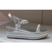 Christian Louboutin Heel 6cm Pyraclou Studded leather Spike wedge Sandals Silver