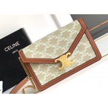 Celine WALLET ON CHAIN triomphe Bag in TRIOMPHE CANVAS and calfskin 10J733 Grege