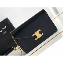 Celine WALLET ON CHAIN triomphe Bag in Shiny calfskin 10J733 Black/Gold