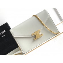 Celine WALLET ON CHAIN triomphe Bag in Shiny calfskin 10J733 White/Gold