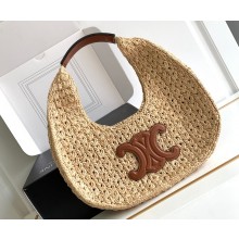 Celine classic panier HOBO BAG in Raffia and Calfskin Natural / Tan 112772