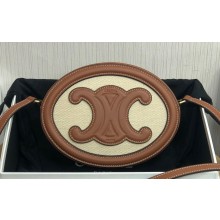 Celine OVAL BAG CUIR TRIOMPHE in TEXTILE TRIOMPHE AND CALFSKIN Natural / Tan 198603