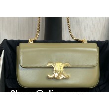 Celine CHAIN SHOULDER BAG triomphe in Shiny calfskin 197993 Olive Green