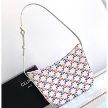 Celine Medium Celine Croque Bag in Triomphe canvas and calfskin Blue/Red 112273