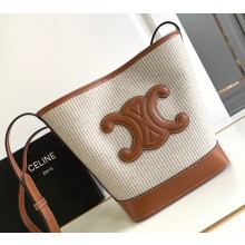 Celine SMALL BUCKET CUIR TRIOMPHE Bag in STRIPED TEXTILE AND CALFSKIN Beige 198243
