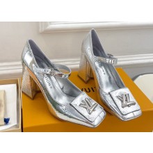 Louis Vuitton Heel 8.5cm Shake mary-jane Pumps Python Pattern Silver 2023
