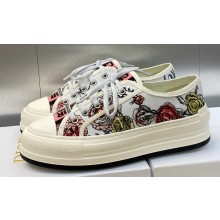 DIOR Walk'n'Dior Platform Low Top Sneakers in White Multicolor Florilegio Embroidered Cotton 2023