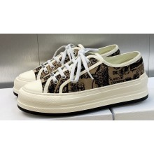 DIOR Walk'n'Dior Platform Low Top Sneakers in Beige and Black Cotton Embroidered with Plan de Paris Motif 2023