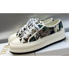 DIOR Walk'n'Dior Platform Low Top Sneakers in White Multicolor Embroidered Cotton with Étoile de Voyage Motif 2023