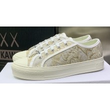 DIOR Walk'n'Dior Low Top Sneakers in Gold Tone Cotton Embroidery 2023