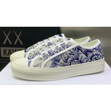 DIOR Walk'n'Dior Low Top Sneakers in White and Blue Cotton Embroidered 2023