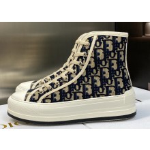 DIOR Walk'n'Dior Platform High Top Sneakers in Deep Blue Oblique Embroidered Cotton 2023
