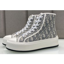 DIOR Walk'n'Dior Platform High Top Sneakers in Gray Oblique Embroidered Cotton 2023