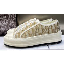DIOR Walk'n'Dior Platform Low Top Sneakers in Gold Oblique Embroidered Cotton 2023
