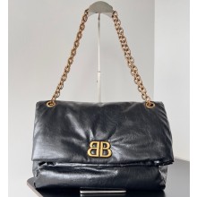 Balenciaga Monaco Medium Chain Bag in Arena calfskin Black/Gold 2023