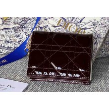 Lady Dior Mini Wallet in Patent Cannage Calfskin Burgundy