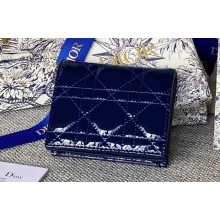 Lady Dior Mini Wallet in Patent Cannage Calfskin Blue
