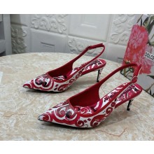 Dolce & Gabbana heel 6.5cm Printed polished calfskin slingbacks with Majolica print red 2024