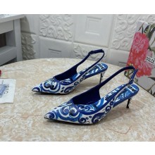 Dolce & Gabbana heel 6.5cm Printed polished calfskin slingbacks with Majolica print blue 2024