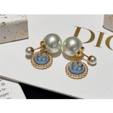 Dior Gold-Finish Metal with White Resin Pearls and Sky Blue Glass Tribales Earrings 2024