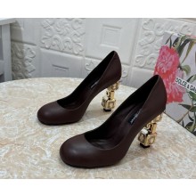 Dolce & Gabbana Heel 10.5cm Logo Pumps DG Pop heel calfskin coffee 1028-2024