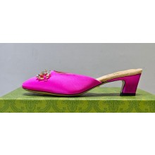Gucci Heel 4.5cm Horebit with crystals Mules 757748/759778 Satin Fuchsia 2023