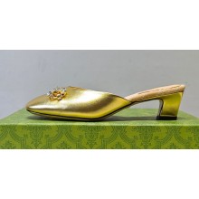 Gucci Heel 4.5cm Horebit with crystals Mules 757748/759778 Gold 2023