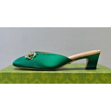 Gucci Heel 4.5cm Horebit with crystals Mules 757748/759778 Satin Green 2023