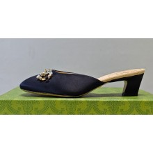 Gucci Heel 4.5cm Horebit with crystals Mules 757748/759778 Satin Black 2023