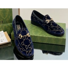 Gucci Horsebit with crystals Jordaan loafers 759918 GG Velvet Dark Blue 2023