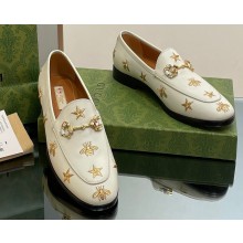 Gucci Horsebit with crystals Jordaan loafers 759918 Gold Bee and Star White 2023