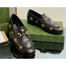 Gucci Horsebit with crystals Jordaan loafers 759918 Gold Bee and Star Black 2023