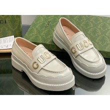Gucci script Scalloped rubber trim Mid-heel loafers 752854 Off White 2023