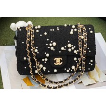 Chanel Wool Tweed and Pearl Medium Classic Handbag A01112 Black 2023