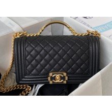Chanel Grained Shiny Calfskin BOY Flap Bag with Handle A94804 Black 2023
