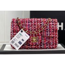 Chanel Wool Tweed Small Classic Handbag A01116 Red/Blue/Pink 2023