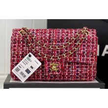 Chanel Wool Tweed Medium Classic Handbag A01112 Red/Blue/Pink 2023