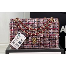 Chanel Wool Tweed Medium Classic Handbag A01112 Blue/Red 2023