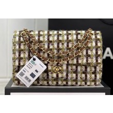 Chanel Wool Tweed Medium Classic Handbag A01112 Green/Brown 2023