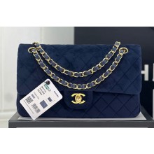 Chanel Wool Tweed Medium Classic Handbag A01112 Dark Blue 2023