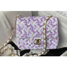 Chanel Purple/White Sequins Mini Classic Flap bag A01115 2023