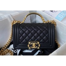 Chanel Grained Shiny Calfskin BOY Flap Bag with Handle A94805 Black 2023