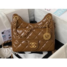 Chanel Shiny Crumpled Calfskin Small Hobo Bag AS4323 Brown 2023